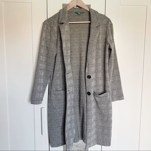 Grey Plaid Button Down Trench Coat